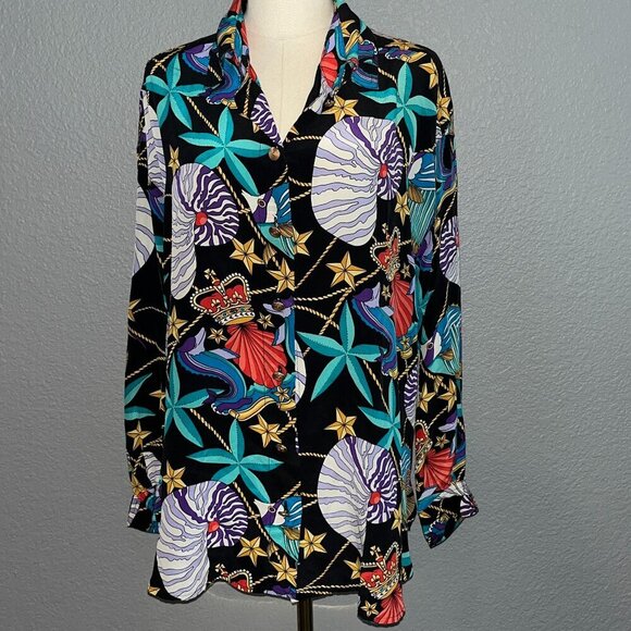 Vintage REGINA PORTER for I. MAGNIN 100% Silk Shell Sea Shell Blouse Women's 1X - Picture 1 of 9